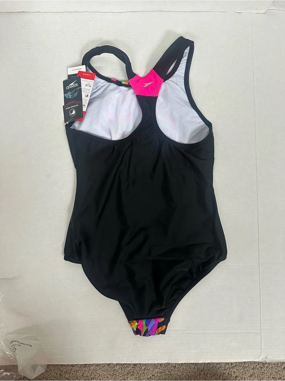Speedo Black One-Piece with Bright Multi-Color Abstract Front